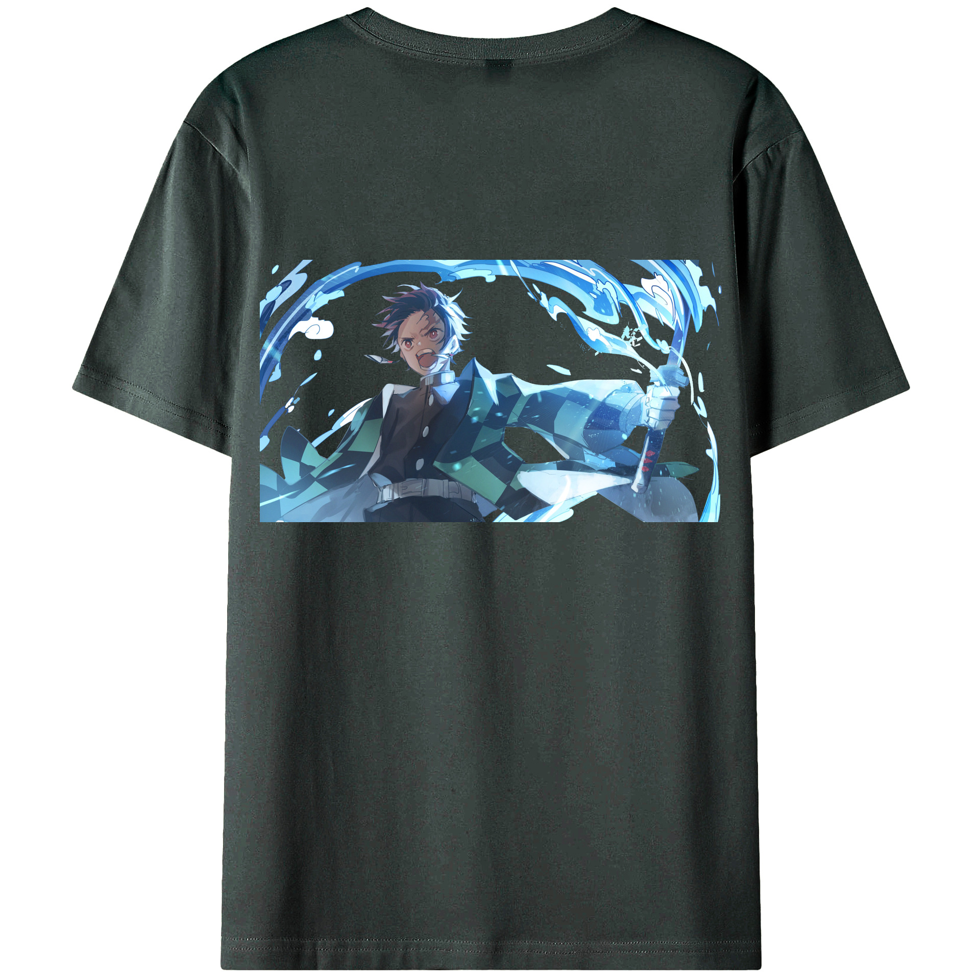 （画像用） 鬼滅の刃 竈門 炭治郎／かまど たんじろう Kamado Tanjirou 綿100％ メンズ半袖Tシャツ（バックプリント） 通気性